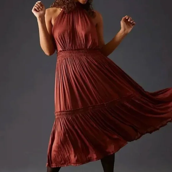 Anthropologie Tiered Pleated Halter Dress - Picture 2 of 6